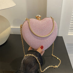 Evening Heart Shape Metal Clutches Chain Shoulder Crossbody Bag