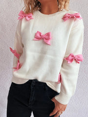Classic Bow Round Neck Long Sleeve Sweater