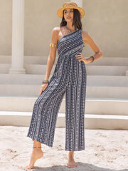 Printed Single Shoulder Sleeveless Jumpsuit