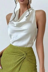 Women's Satin Draped Cowl Neck Top