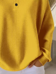 Full Size Casual Waffle Knit Button Detail Pullover Plus Size