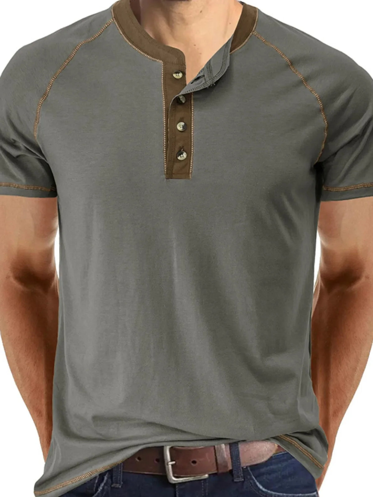 Men's Contrast Trim Henley Polo Shirt