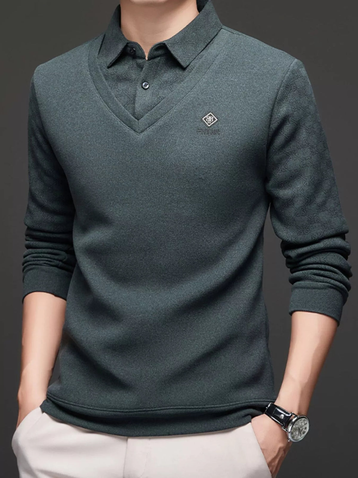 Men's Plus Size Collared Neck Long Sleeve Polo