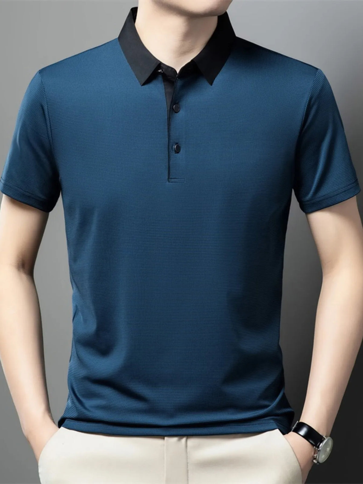 Men's Plus Size Contrast Collar Breathable Polo