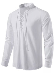 Men's Full Size Casual Lace-Up Long Sleeve Shirt Plus Size