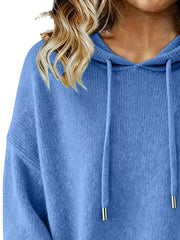 Drawstring Long Sleeve Hooded Sweater