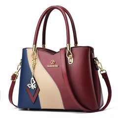 Contrast Color Handbag Large Capacity Soft Leather