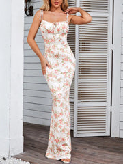 Floral Print Strappy Bodycon Maxi Dress