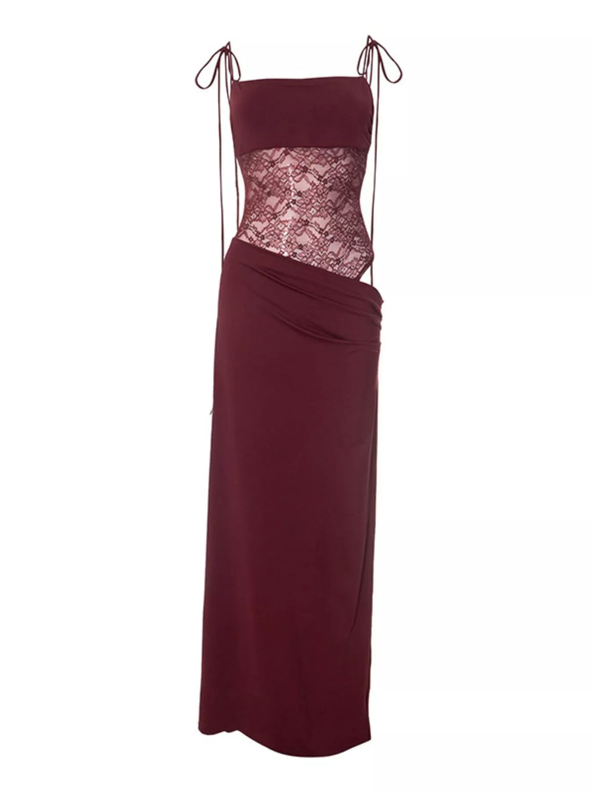 Lace Cutout Tie Shoulder Maxi Dress