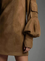 Turtleneck Lantern Sleeve Mini Dress with Pockets