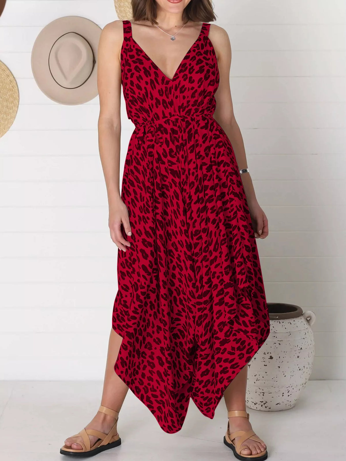 Full Size Leopard Print V-Neck Wide Leg Jumpsuit Plus Size