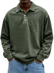 Men's Full Size Washed Long Sleeve Polo Plus Size