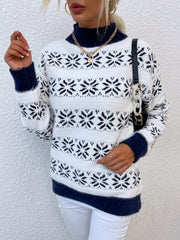 Winter Snowflake Mock Neck Knit Sweater