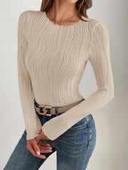 Textured  Round Neck Long Sleeve Shirt