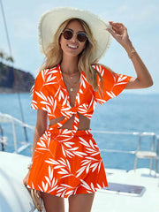 Printed Tie Front Top and Shorts Set