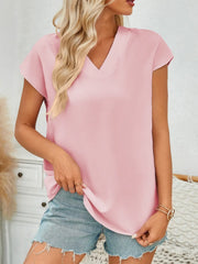 V-Neck Cap Sleeve Blouse
