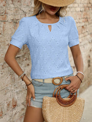 Breezy Eyelet Round Neck Short Sleeve Top