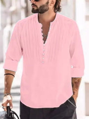 Men's Full Size Button Detail Long Sleeve Polo Plus Size