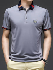 Men's Plus Size Short Sleeve Contrast Collar Polo Shirt