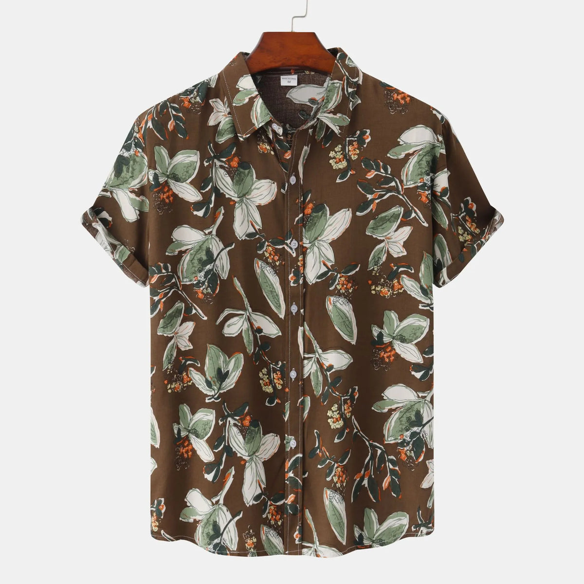 Men's Plus Size Floral Print Short Sleeve Button-Up Shirt