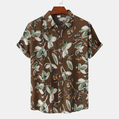 Men's Plus Size Floral Print Short Sleeve Button-Up Shirt