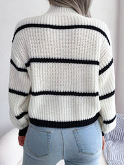 Full Size Striped Mock Neck Knit Sweater Plus Size