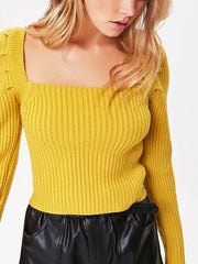 Ribbed Square Neck Long Sleeve Sweater