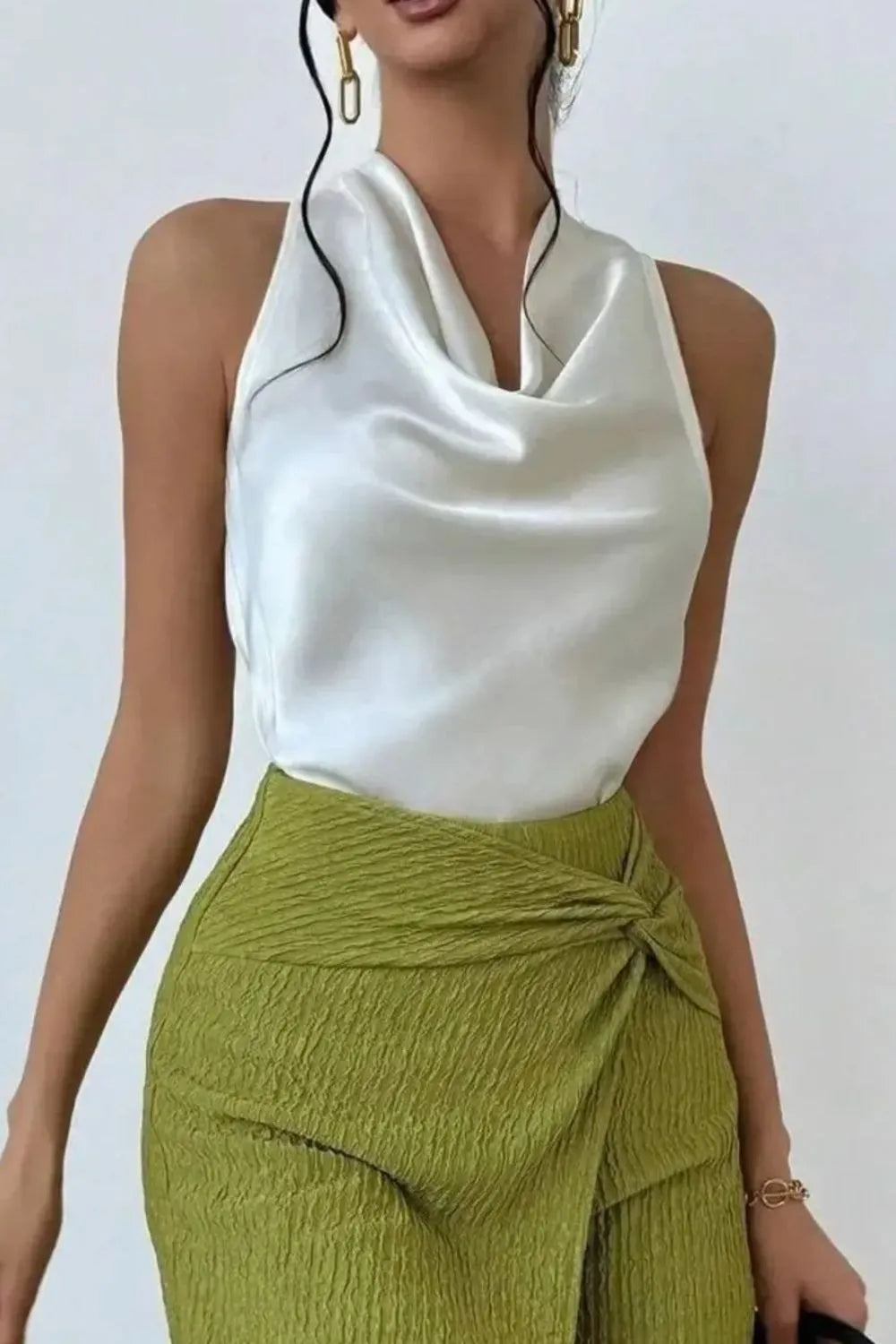 Women's Satin Draped Cowl Neck Top