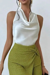Women's Satin Draped Cowl Neck Top