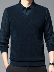 Plus Size Men's Layered-Style Long Sleeve Polo Shirt