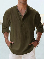 Men's Full Size Casual Button Detail Roll-Up Sleeve Blouse Plus Size