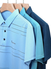 Men's Plus Size Classic Striped Quick-Dry Polo Shirt