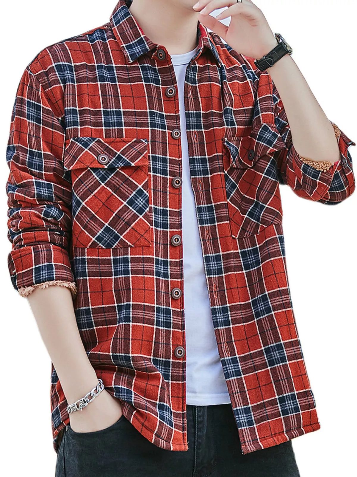 Plus Size Men's Casual Plaid Button-Down Shirt