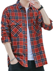 Plus Size Men's Casual Plaid Button-Down Shirt