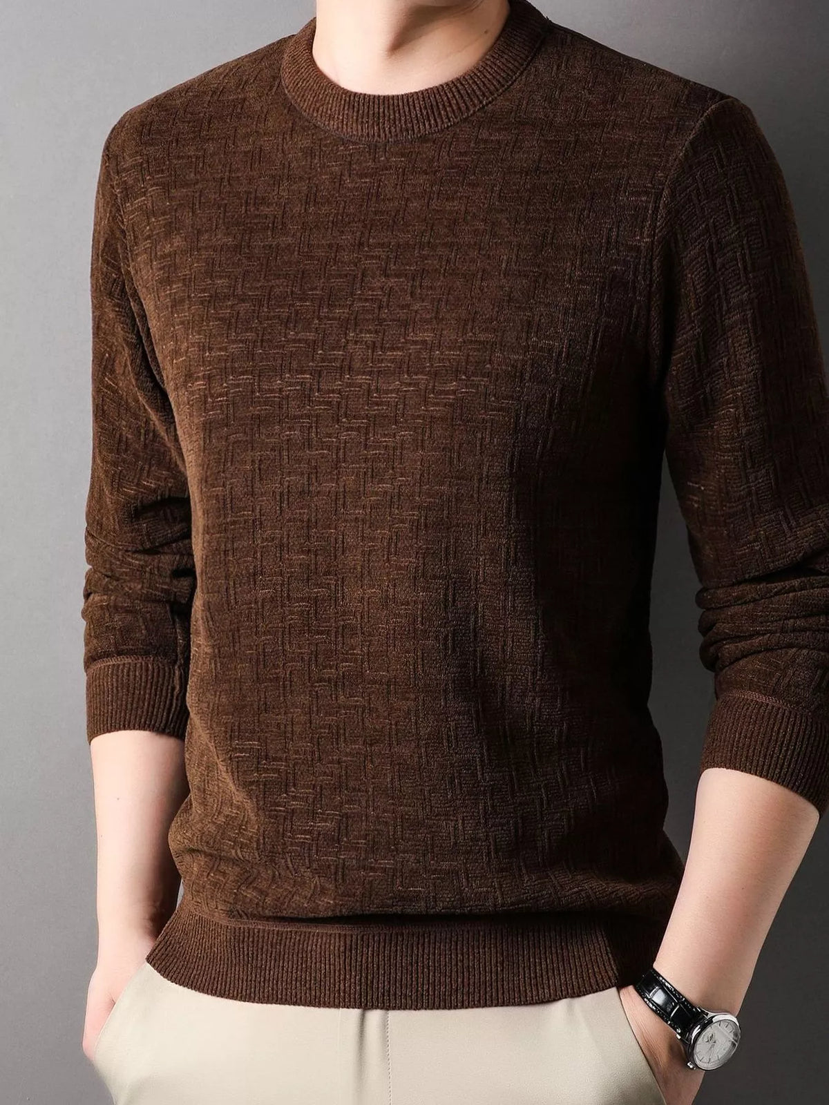 Men's Plus Size Round Neck Long Sleeve Knit Top