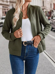 Textured Long Sleeve Zip-Front Jacket