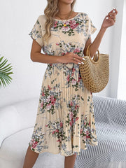 Floral Print Pleated A-Line Midi Dress