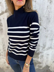 Full Size Striped Turtleneck Long Sleeve Sweater Plus Size