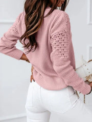Textured Openwork Round Neck Sweater