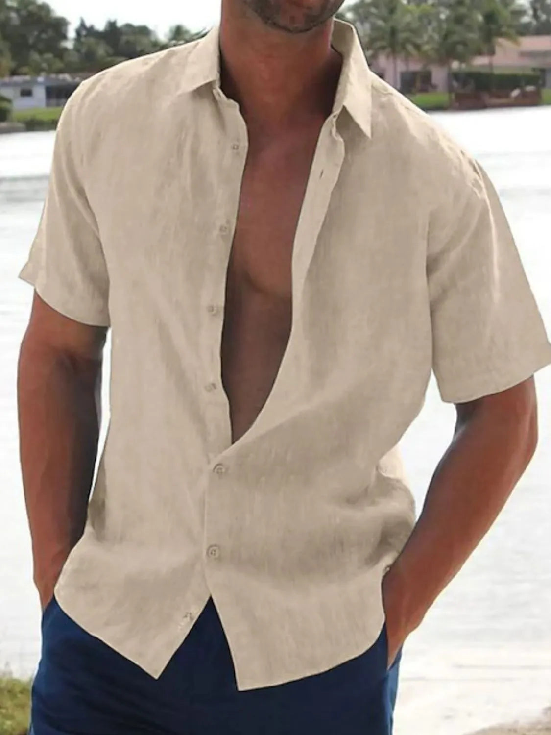 Short Sleeve Men's Shirt â€?Big Size Button Front Top