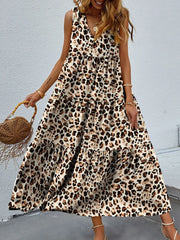 Printed V-Neck Tiered Maxi Tank Dress