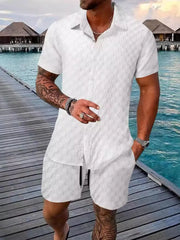 Men's Full Size Collared Neck Short Sleeve Top and Shorts Set Plus Size