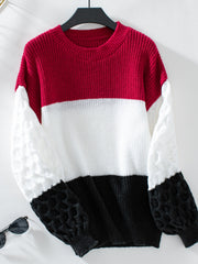 Round Neck Long Sleeve Color Block Sweater