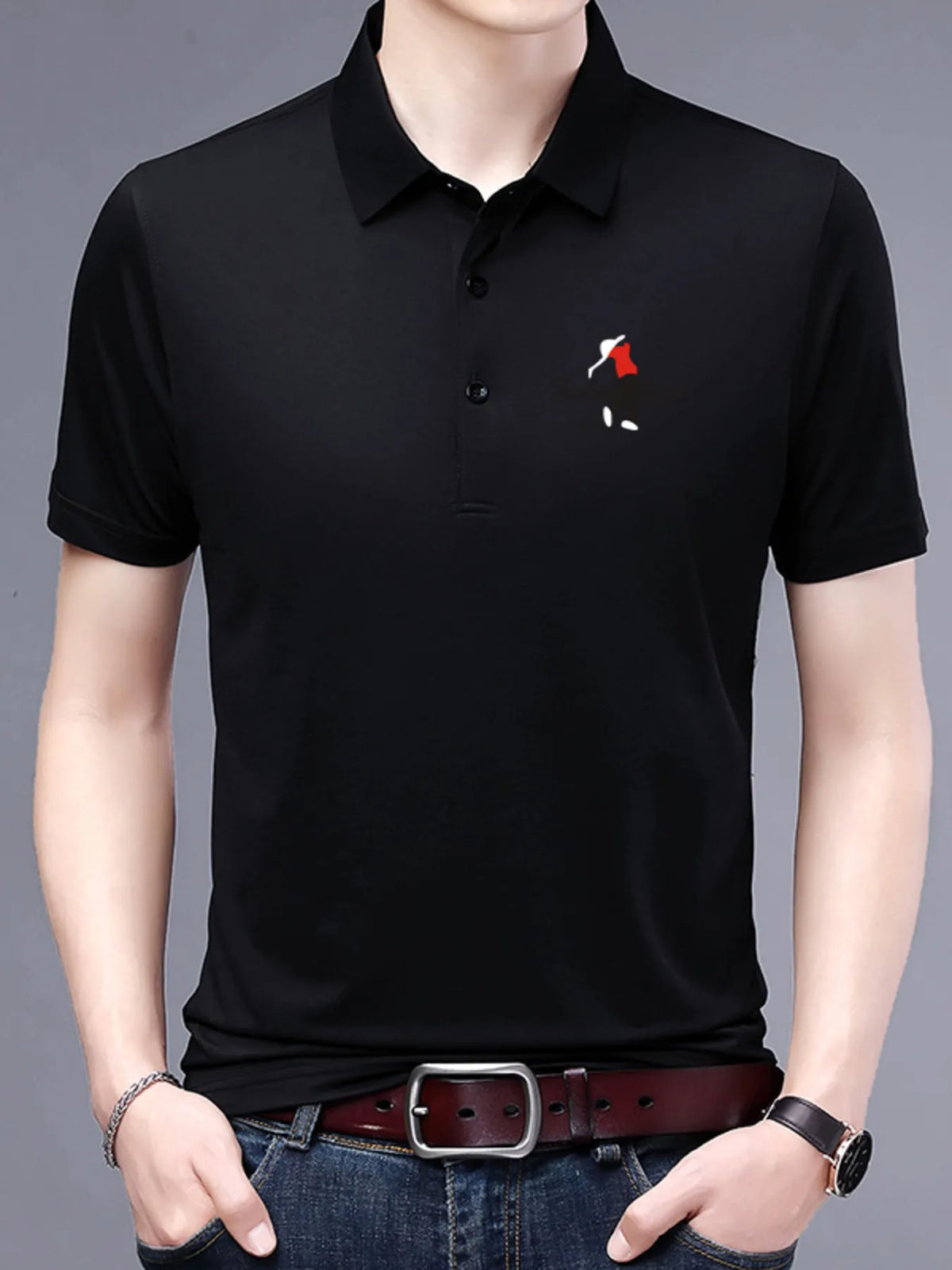Men's Plus Size Embroidered Detail Short Sleeve Polo