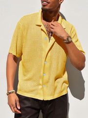 Men's Full Size Openwork Button Down Collared Neck Shirt Plus Size