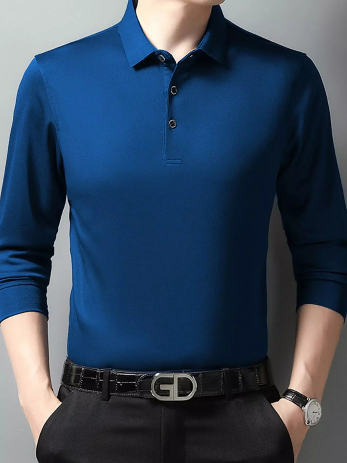 Men's Plus Size Long Sleeve Classic Fit Polo