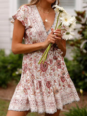 Elegant Flutter Sleeve Wrap Mini Dress