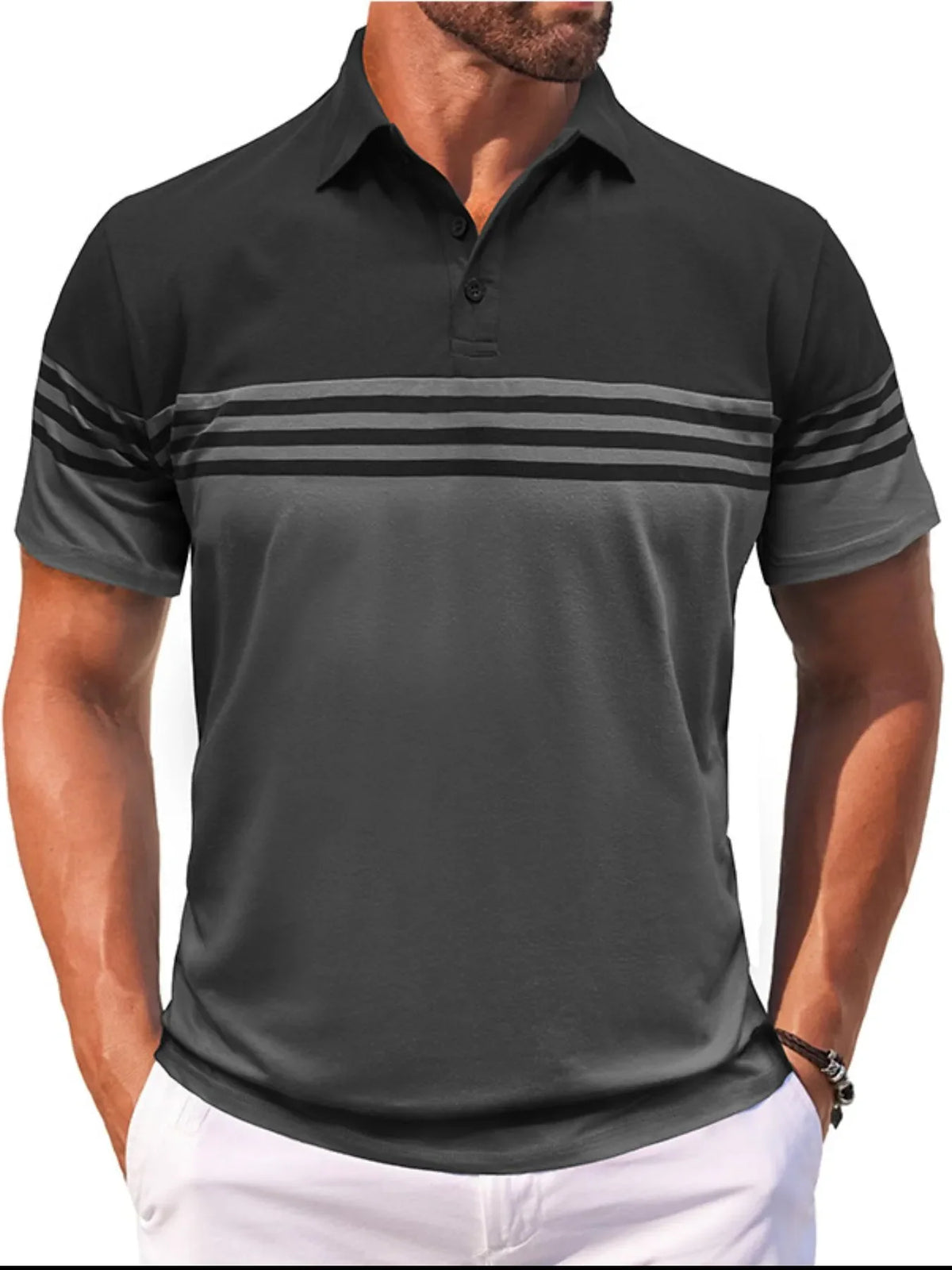Men's Full Size Color Block Striped Polo Shirt Plus Size