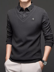Men's Plus Size Collared Neck Long Sleeve Polo