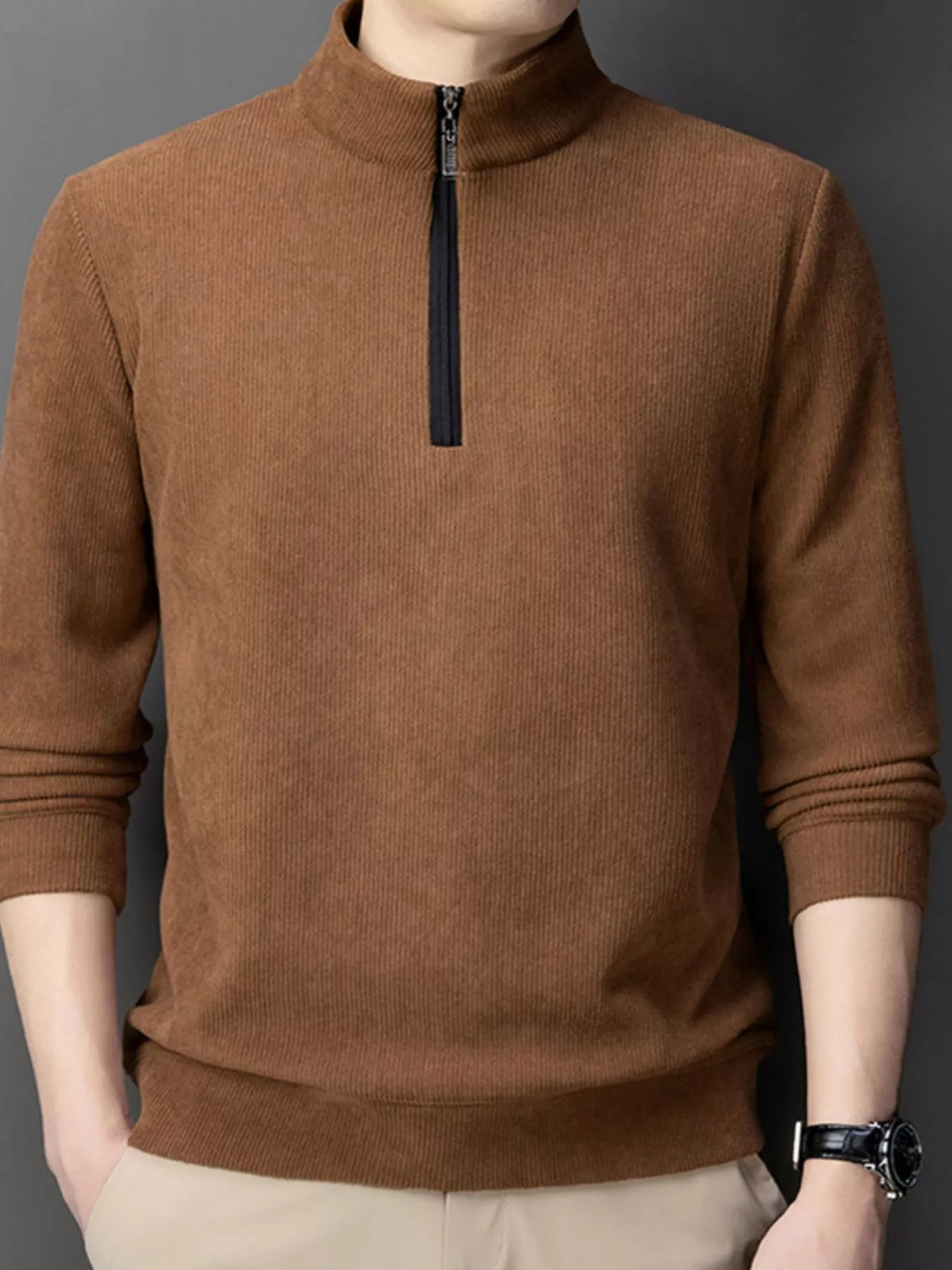 Men's Plus Size Corduroy Half-Zip Pullover Sweatshirt